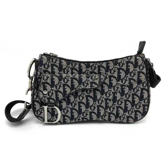 CHRISTIAN DIOR Trotter Saddle bag Crossbody Shoulder Bag Canvas Gray x Black - Picture 1 of 13